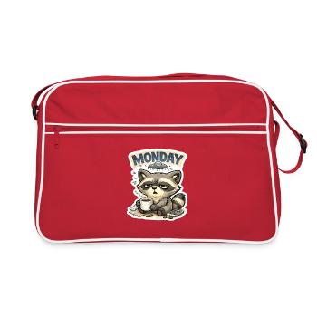 Raton laveur du lundi – Lundi Mood Raccoon avec café - Sac Retro - rouge/blanc - Devant