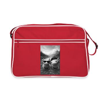 Axolotl Kumpels am Bergsee - Retro Tasche - Rot/Weiß - Vorne