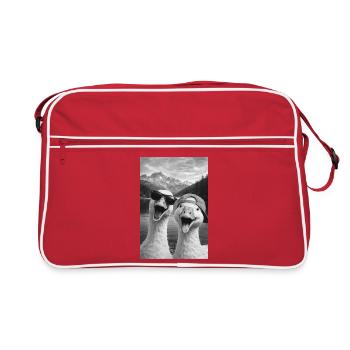 Geese with sunglasses at the mountain lake - Retro Bag - red/white - Front