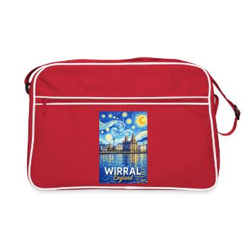 La silhouette de l’Angleterre du Wirral dans le ciel étoilé - Sac Retro - rouge/blanc - Devant