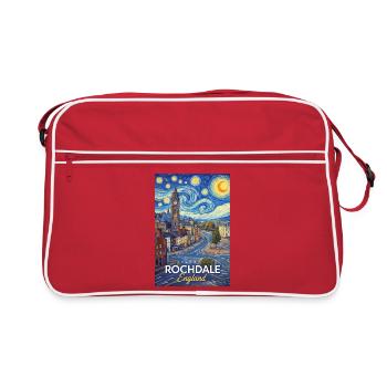 Rochdale England Stadtbild im Sternennachtstil - Retro Tasche - Rot/Weiß - Vorne