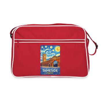 Tameside England Wolkenwirbel und Backstein - Retro Tasche - Rot/Weiß - Vorne