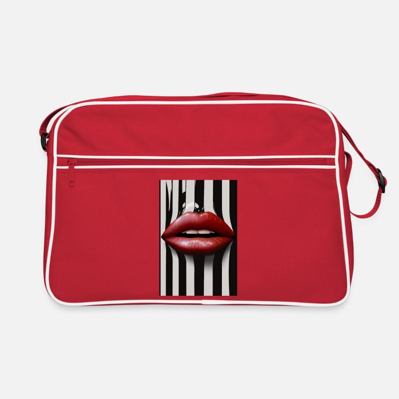 Mode Lèvres Rouges Rayures Noires Blanches Sac Retro