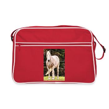Apfelschimmel Pferd Porträt Poster - Retro Tasche - Rot/Weiß - Vorne