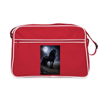 Moonlit Night Horse in Cloud Forest - Retro Bag - red/white - Front