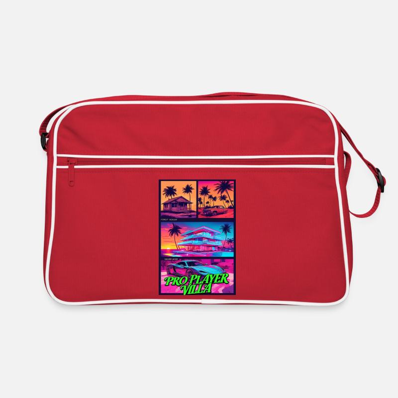 PRO PLAYER VILLA - Neon Synthwave Gaming Art - Retro Bag - red/white