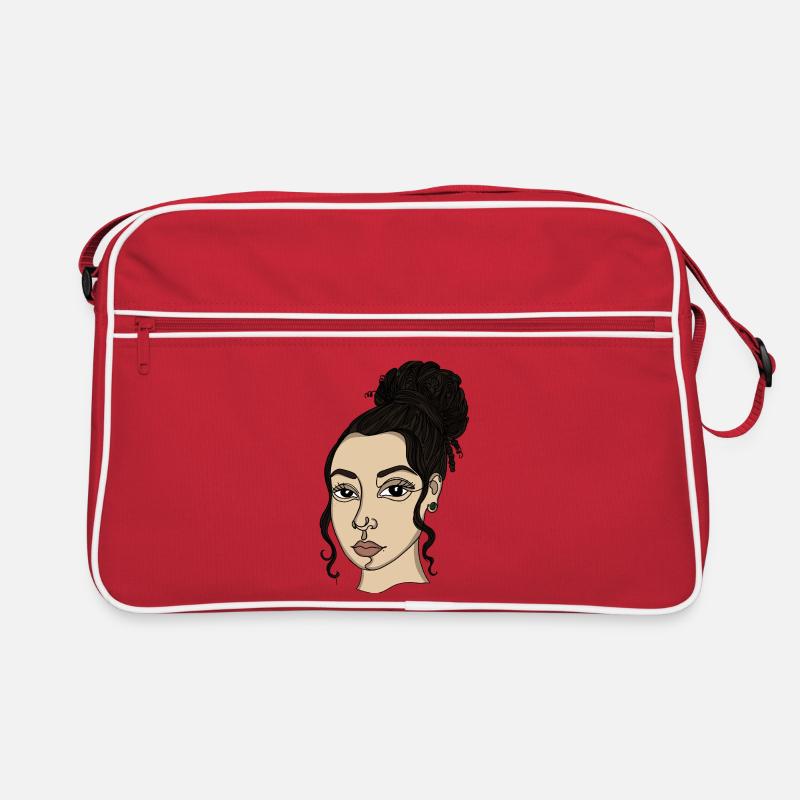 Porträtstil Bun Nasepiercing - Retro Tasche - Rot/Weiß