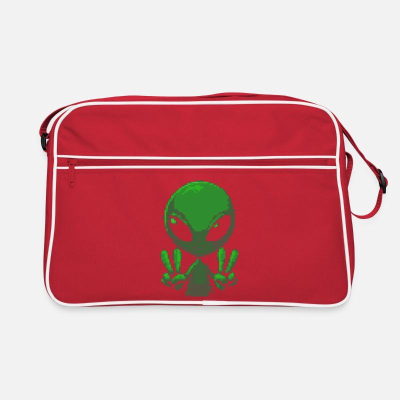 Pixel Green Alien Peace Sign Retro Bag