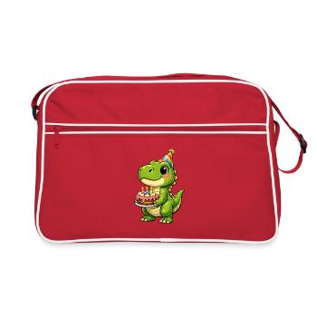 Petit Dino avec gâteau d’anniversaire - Sac Retro - rouge/blanc - Devant