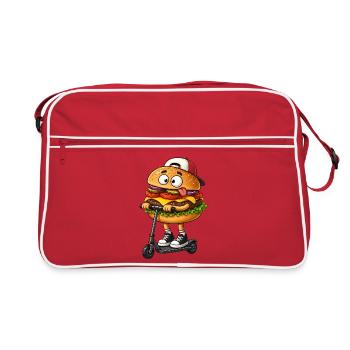 Trottinette de dessin animé drôle avec un burger - Sac Retro - rouge/blanc - Devant