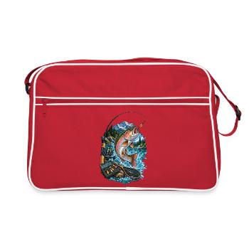Poissons arc-en-ciel sautent au lac de montagne - Sac Retro - rouge/blanc - Devant