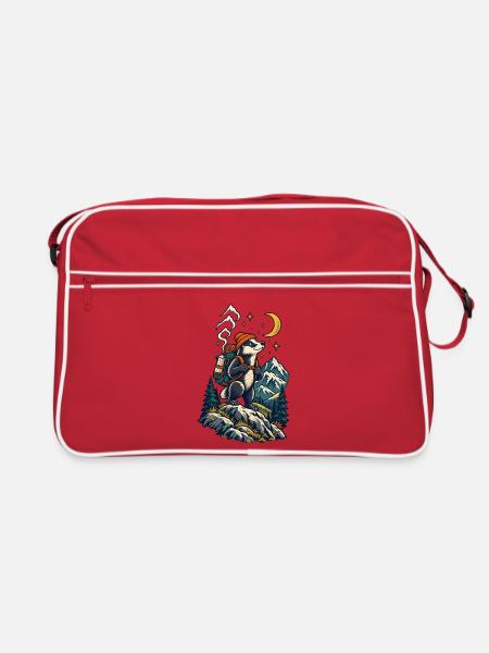 Monddachs auf Bergwanderung - Retro Tasche - Rot/Weiß
