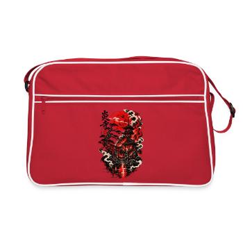 Roter Mond über Pagode im Zen-Garten - Retro Tasche - Rot/Weiß - Vorne