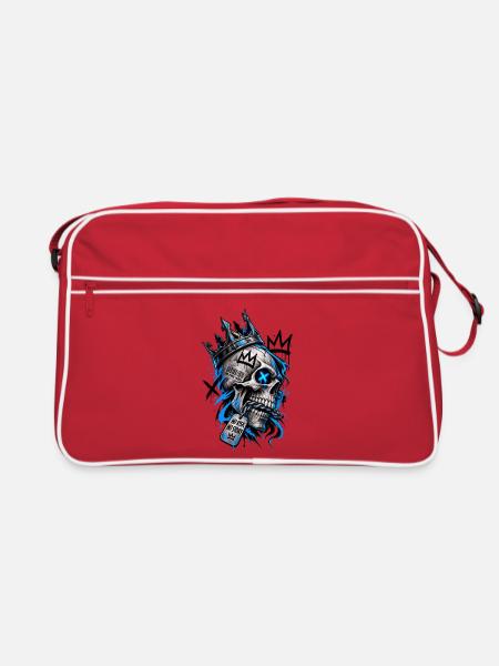 Gekrönter Schädel, keine falschen Menschen - Retro Tasche - Rot/Weiß