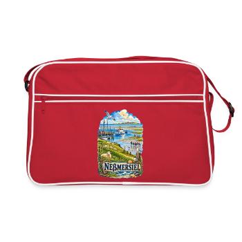 Nesmersiel Küstenidylle: Hafen & Dünen - Retro Tasche - Rot/Weiß - Vorne