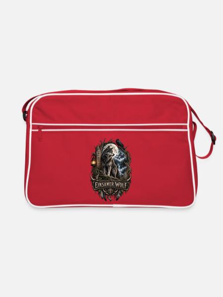 Einsamer Wolf Natur Mystik Fantasy Design - Retro Tasche - Rot/Weiß