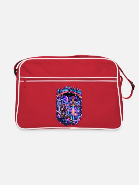 FLÜSSIGES UNIVERSUM | Neon Horizonte - Retro Tasche - Rot/Weiß