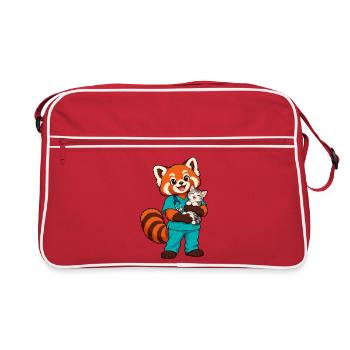 Tierarzt Red Panda hält ein Kätzchen - Retro Tasche - Rot/Weiß - Vorne
