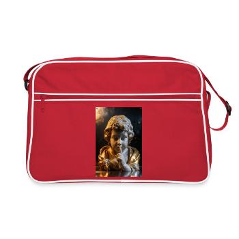 Flüsternder Cherub im goldenen Schein - Retro Tasche - Rot/Weiß - Vorne