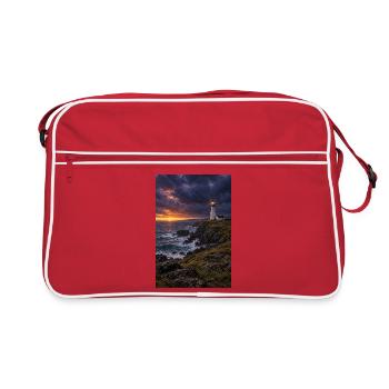Dusk Lighthouse an der Rocky Coast - Retro Tasche - Rot/Weiß - Vorne