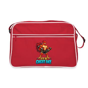 Es ist Brusttag – Muscular Rooster Gym Workout - Retro Tasche - Rot/Weiß - Vorne