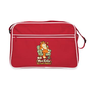 Mein Kater hat mich adoptiert - Retro Tasche - Rot/Weiß - Vorne