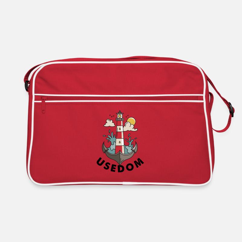 Usedom Ostsee - Leuchtturm Anker - Retro Tasche - Rot/Weiß