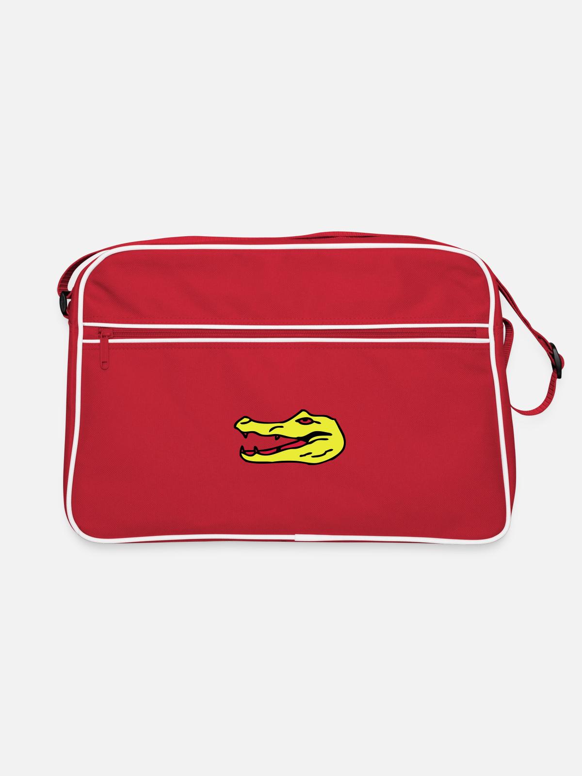 caiman crocodile head - Retro Bag - red/white - Front