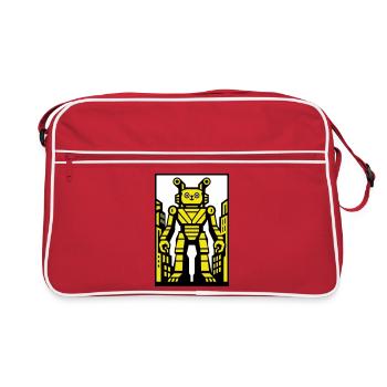 Robot chat dans le paysage urbain - Sac Retro - rouge/blanc - Devant