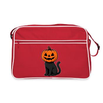 Halloween cat with pumpkin head - Retro Bag - red/white - Front
