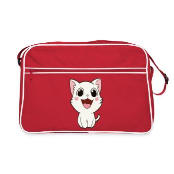 Playful White Kitten Mascot - Retro Bag - red/white - Front
