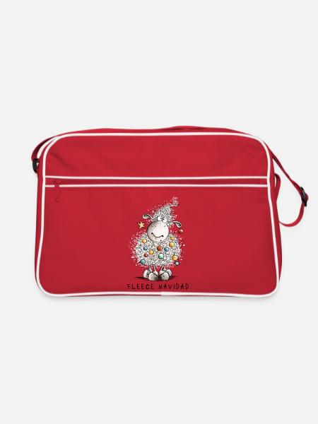 Fleece Navidad Weihnachtsschaf Cartoon Schaf - Retro Tasche - Rot/Weiß - Vorne