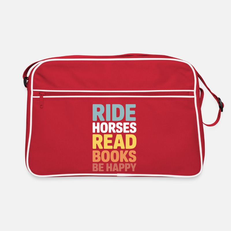 Reite Pferde, lies Bücher, sei glücklich - Retro Tasche - Rot/Weiß