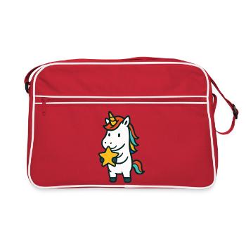 Licorne mignonne tenant une étoile jaune vif mascotte - Sac Retro - rouge/blanc - Devant