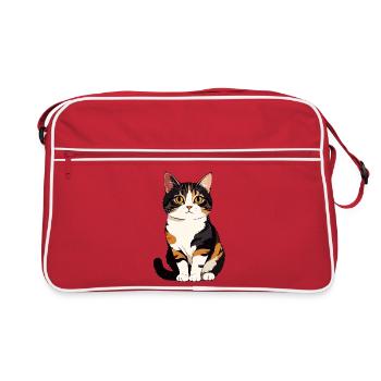 Calico Katzenportrait Illustration Katzenbaby - Retro Tasche - Rot/Weiß - Vorne