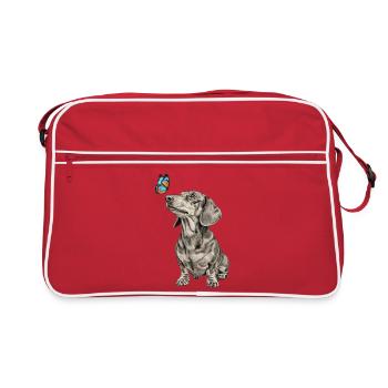 Teckel avec motif papillon Éventails de chien Vintage - Sac Retro - rouge/blanc - Devant