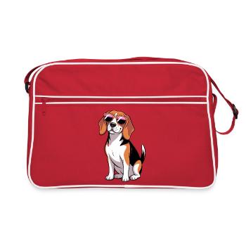 Beagle Dog portant des lunettes de soleil - Sac Retro - rouge/blanc - Devant