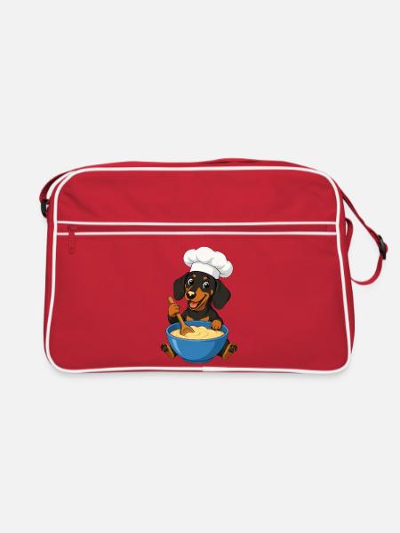 Der Dackelkoch zaubert Kuchenteig - Retro Tasche - Rot/Weiß