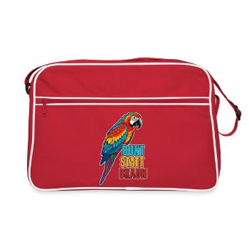 Papagei – Bunt statt braun - Retro Tasche - Rot/Weiß - Vorne