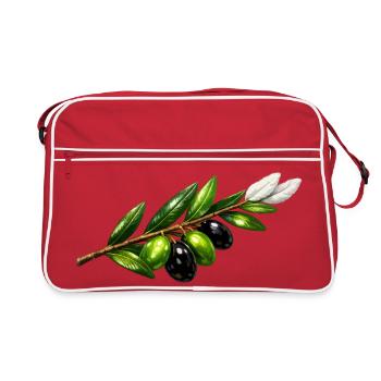 Olive branch with green and black olives - Retro Bag - red/white - Front