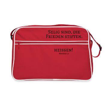 Selig, Seele, Frieden, Gott, Kinder, Herr, Bibel - Retro Tasche - Rot/Weiß - Vorne