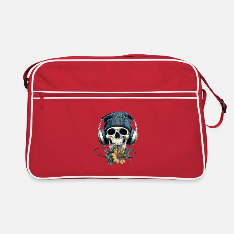 Crâne avec casque et fleurs Sac Retro