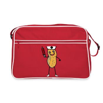 Erdnuss Spritze Blut Krankenschwester Berufe Job - Retro Tasche - Rot/Weiß - Vorne