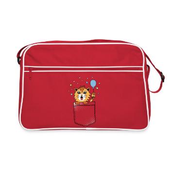 Katze in Brusttasche - Retro Tasche - Rot/Weiß - Vorne