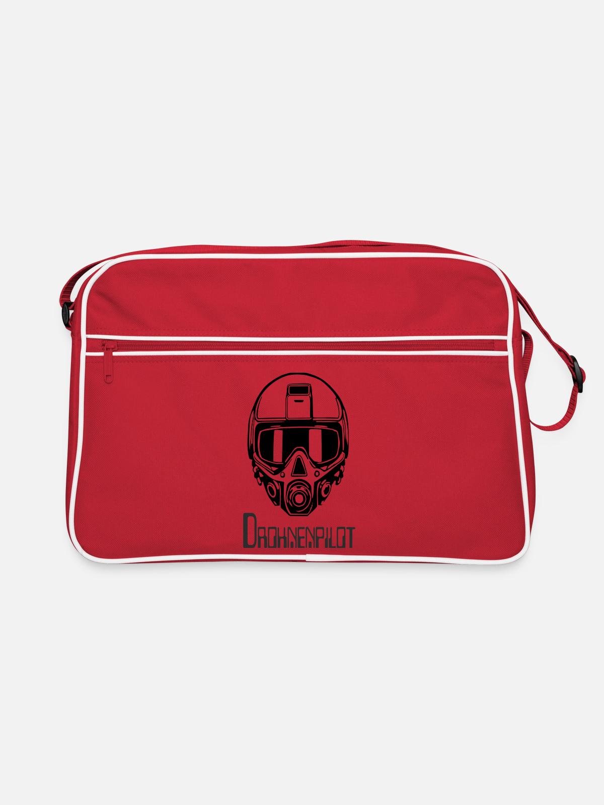 DrohnenPlot Neon Linien Muster - Retro Tasche - Rot/Weiß - Vorne