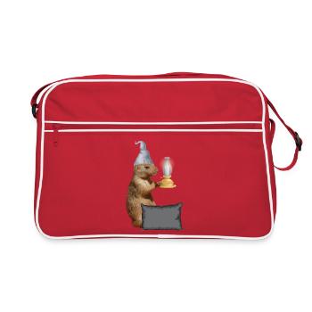 Eichhörnchen mit Lampe und Kissen - Retro Tasche - Rot/Weiß - Vorne