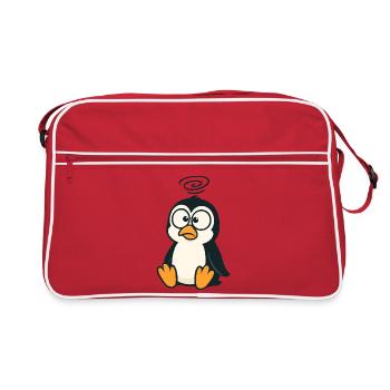 Cute confused penguin cartoon cross-eyed dizzy - Retro Bag - red/white - Front