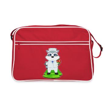 Waschbär Bräutigam Blumen Hochzeit - Retro Tasche - Rot/Weiß - Vorne