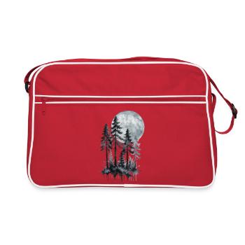 Forêt au clair de lune, Aquarelle, Silhouette - Sac Retro - rouge/blanc - Devant