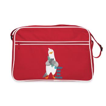 « Beurre au poisson » - Drôle de mouette avec du poisson - Sac Retro - rouge/blanc - Devant